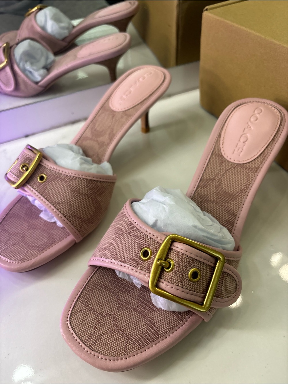 COACH Pink Margot Sandal Kiteen Heel Size 39